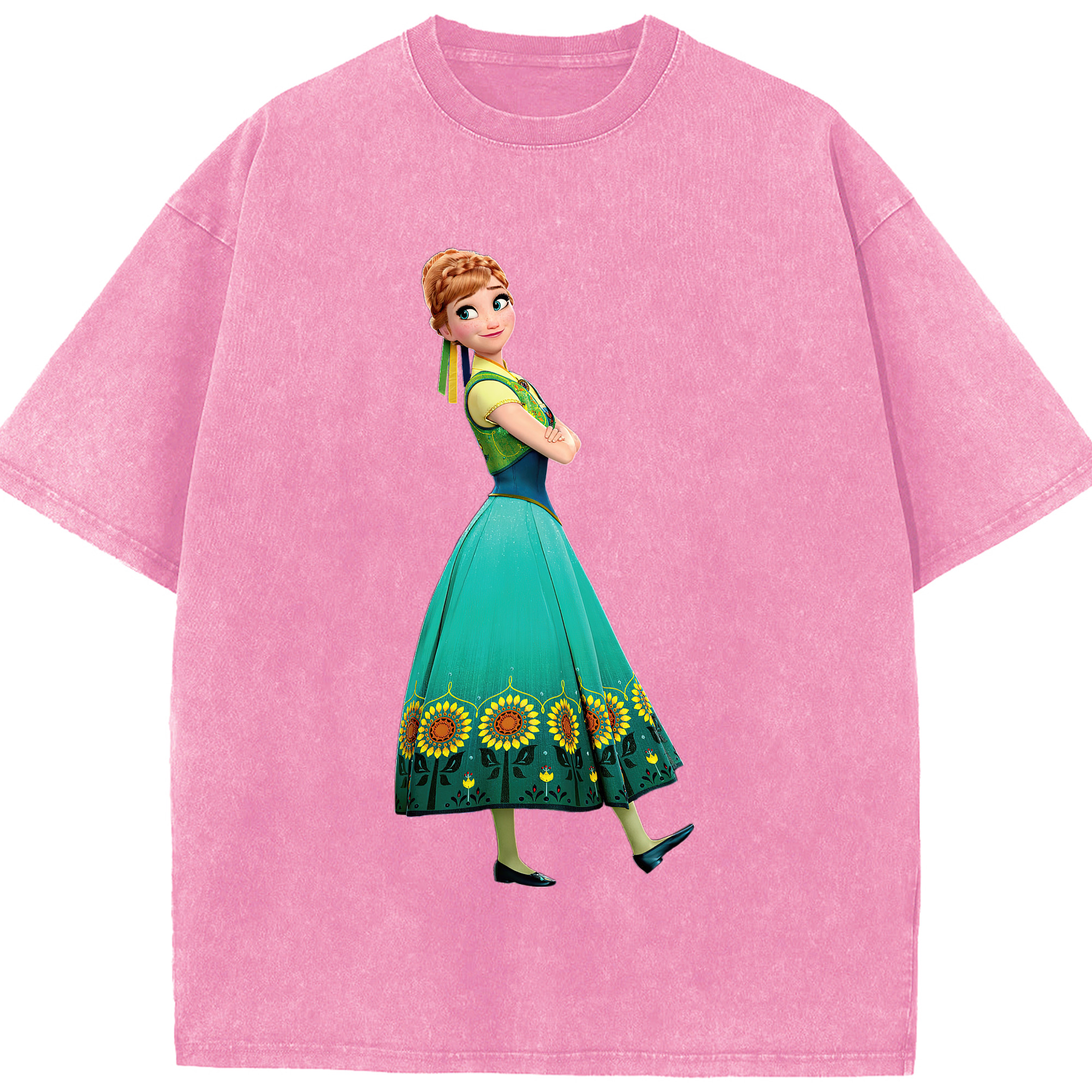 （画像用） アナと雪の女王 アンナ エルサ Frozen Anna Elsa 綿100% ヴィンテージ風 半袖Tシャツ（フロントプリント）